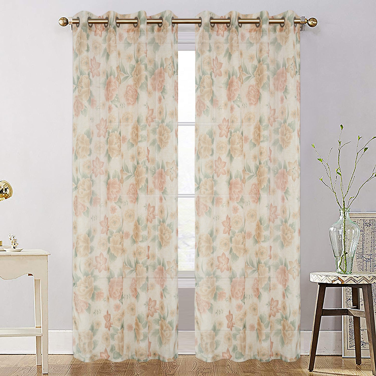 81019 Floral Sheer window curtain