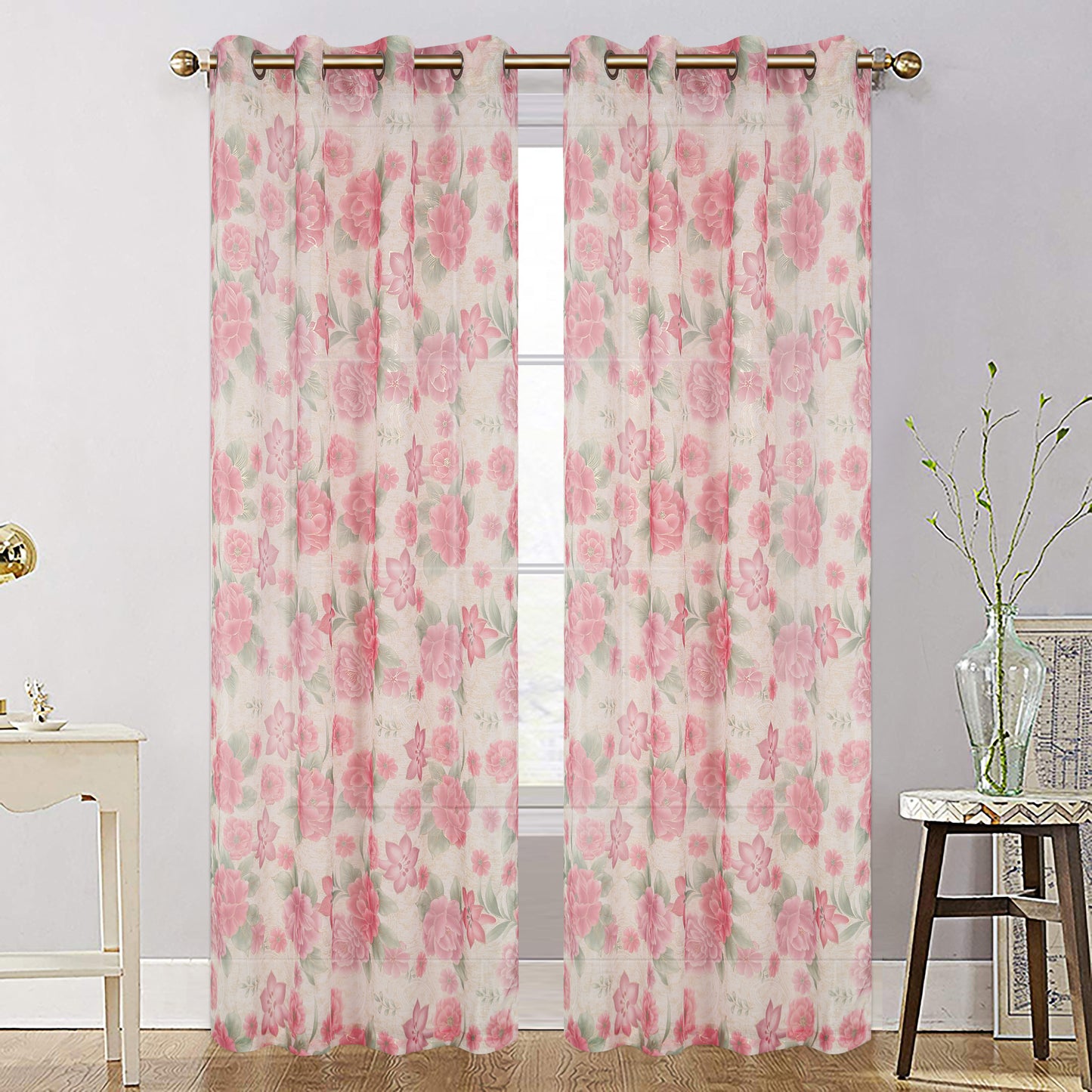 81019 Floral Sheer window curtain