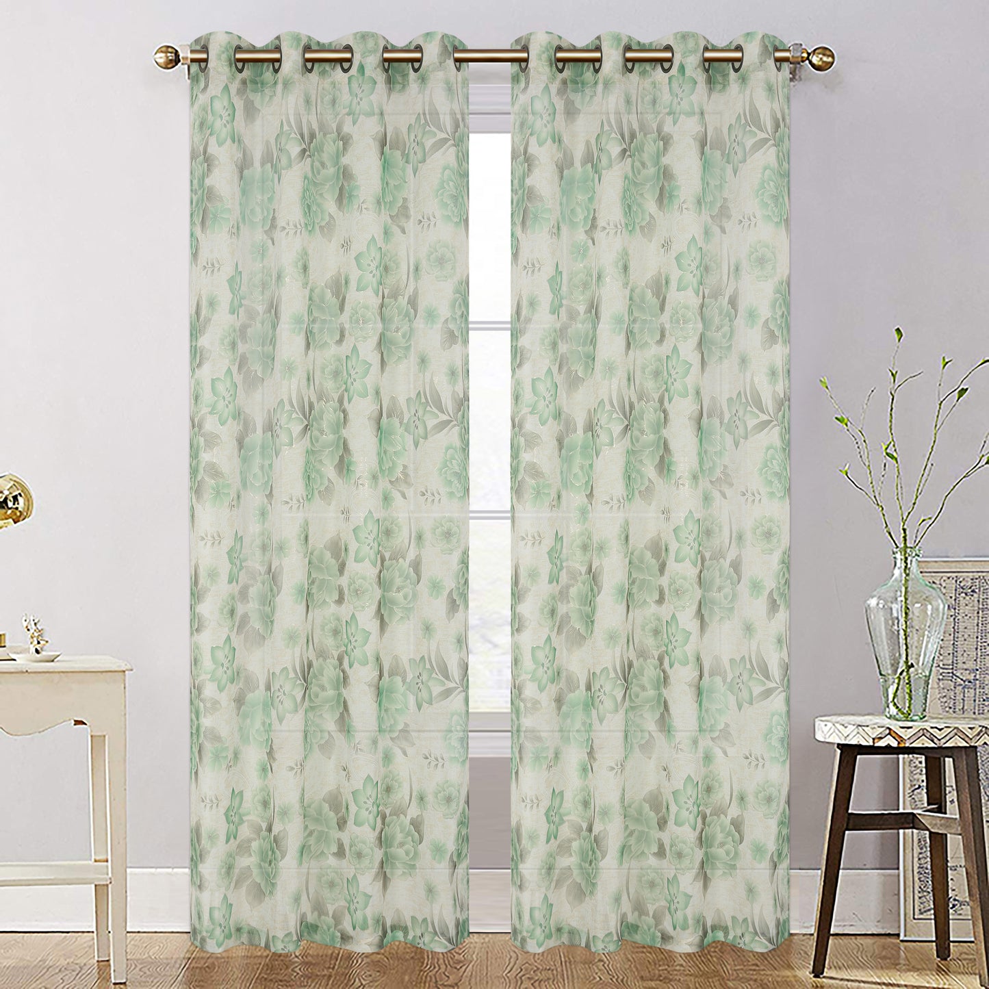 81019 Floral Sheer window curtain