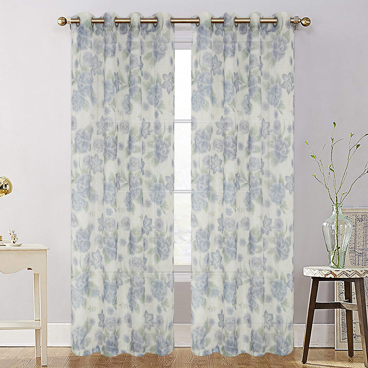 81019 Floral Sheer window curtain