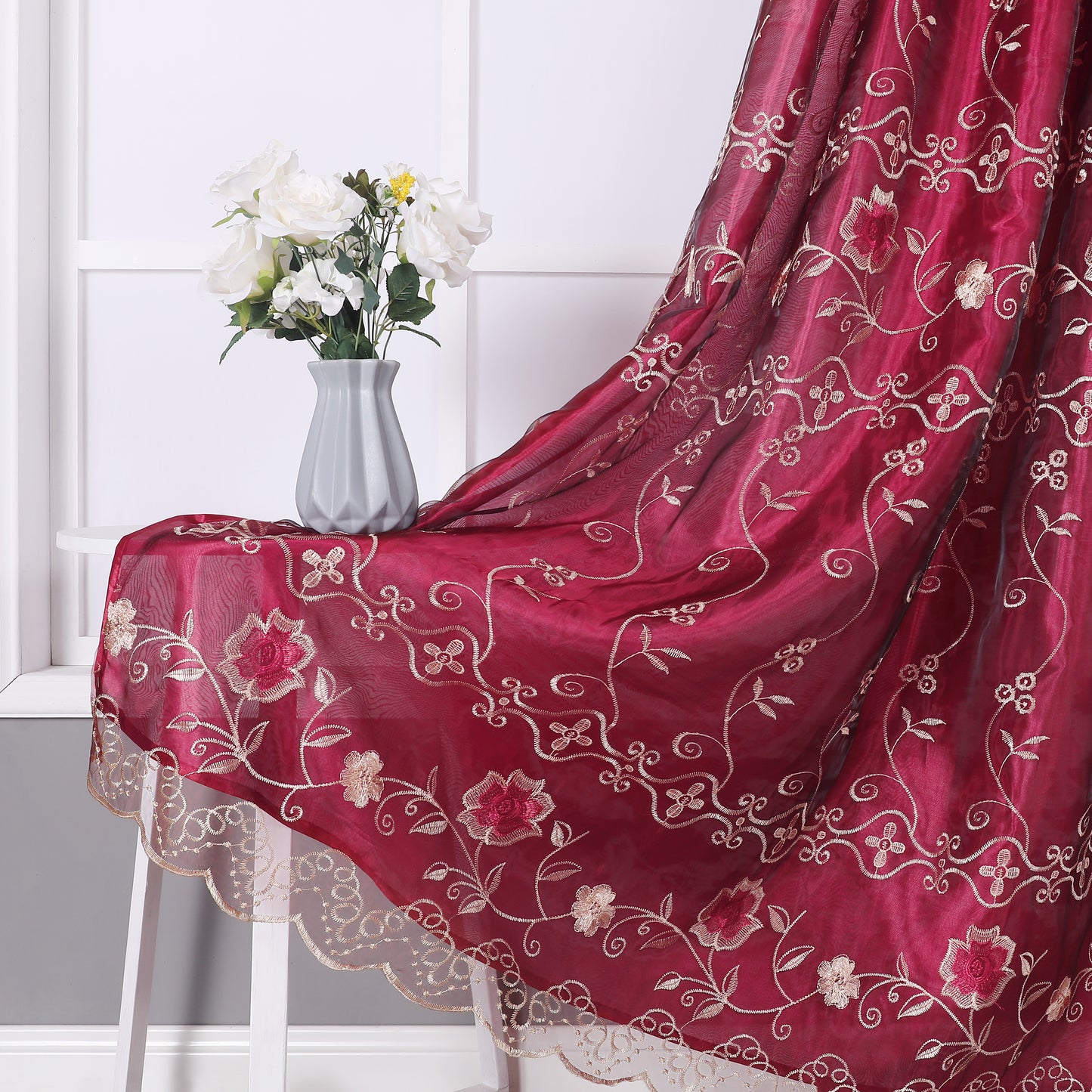 81005 Floral Double Layer Sheer window curtain