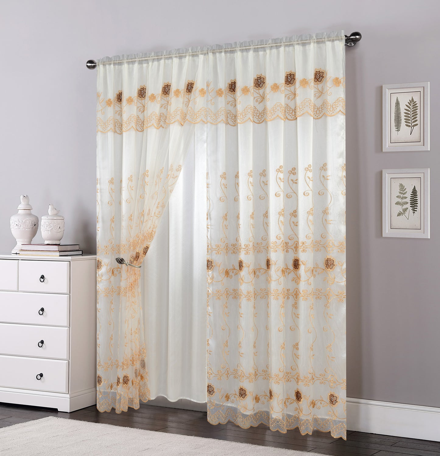 81005 Floral Double Layer Sheer window curtain