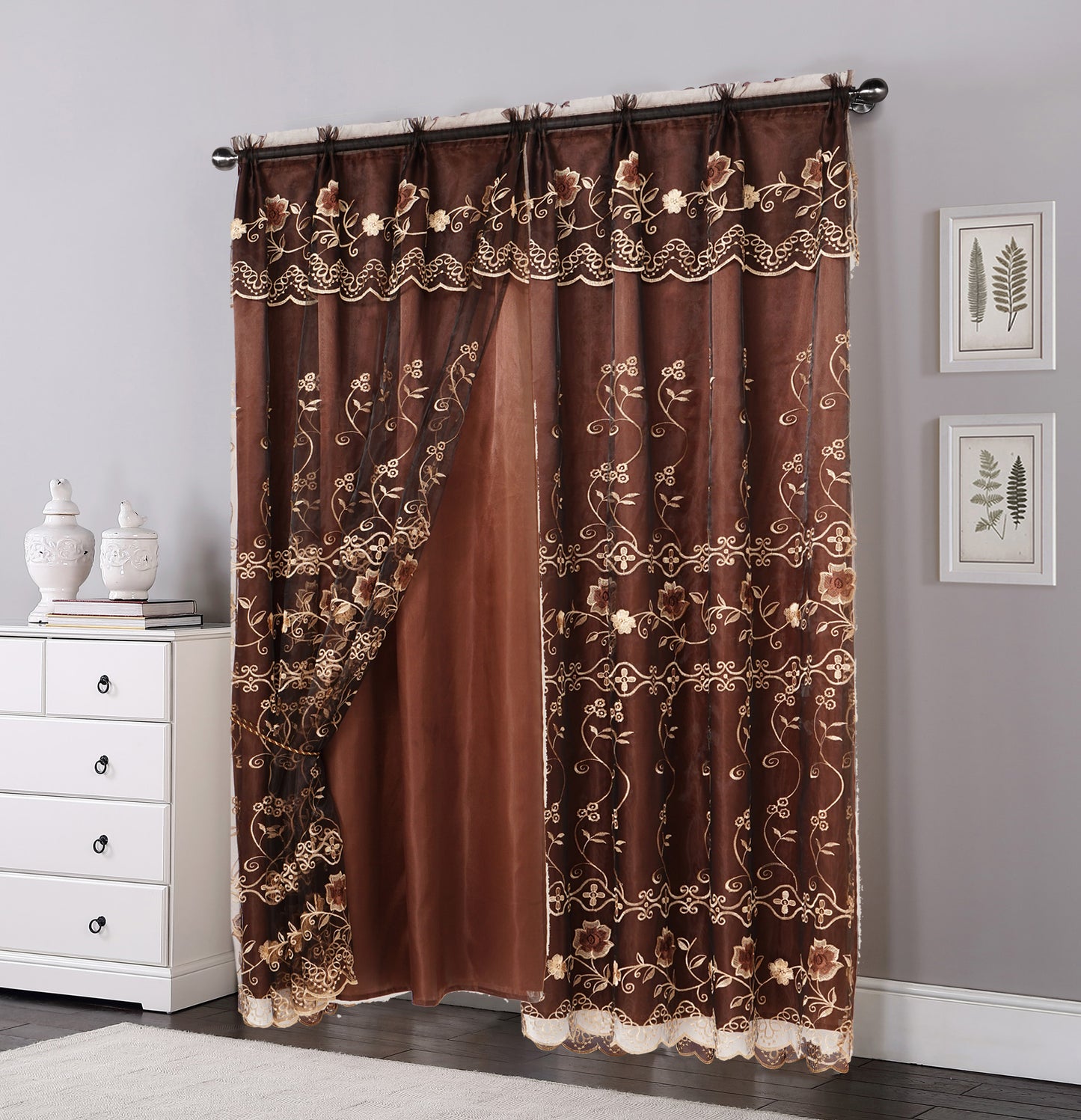81005 Floral Double Layer Sheer window curtain