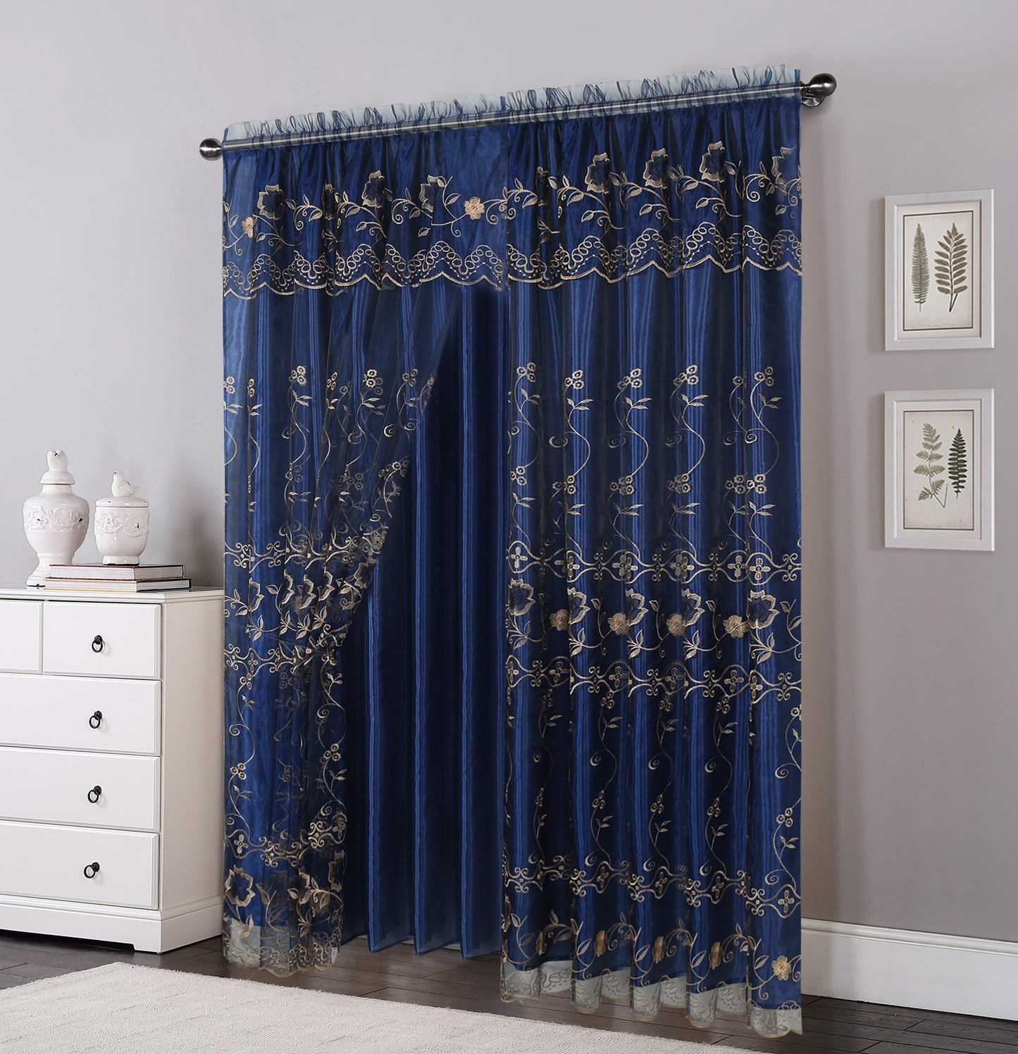 81005 Floral Double Layer Sheer window curtain