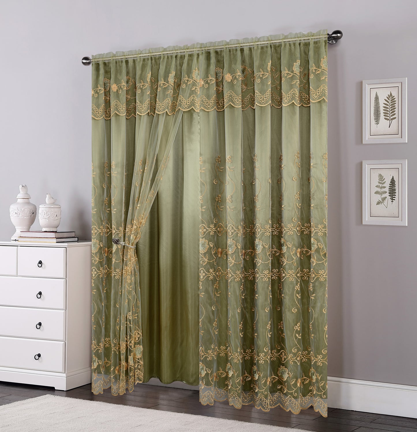 81005 Floral Double Layer Sheer window curtain