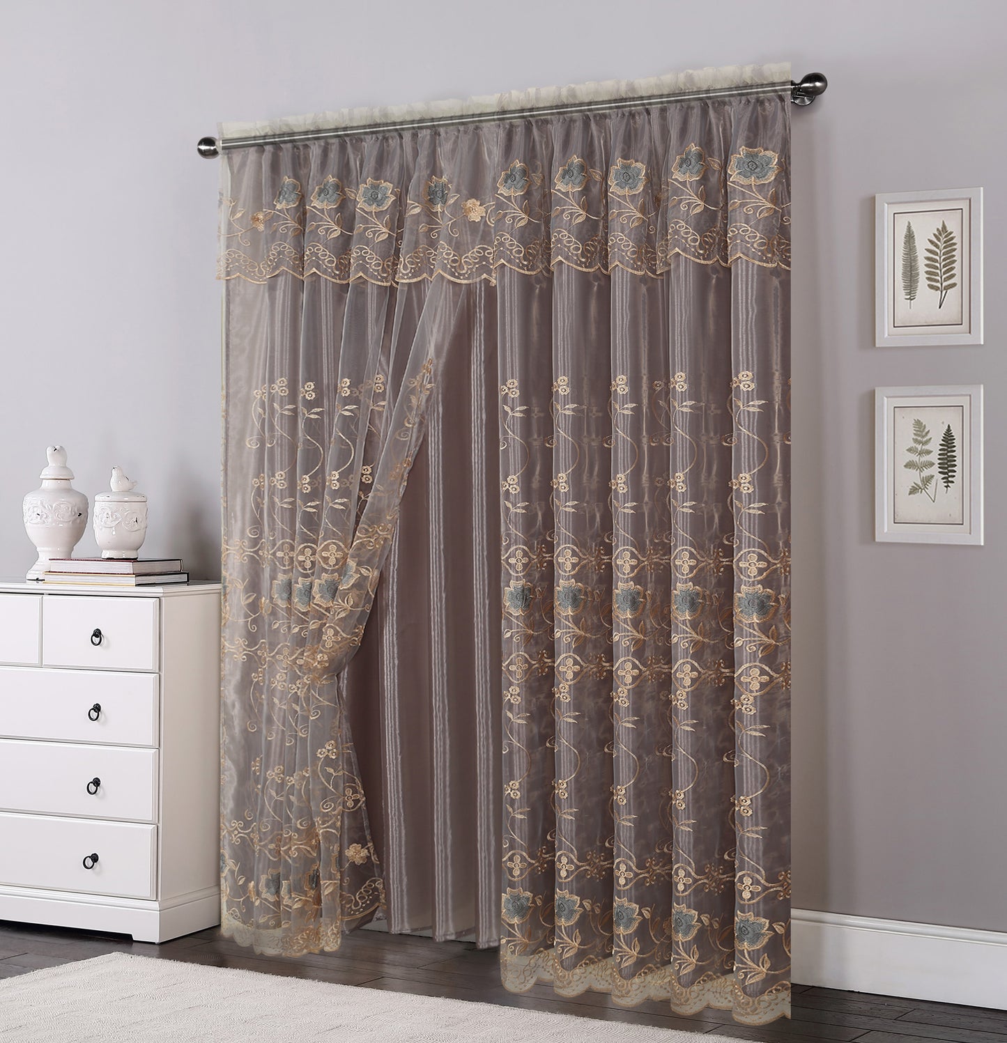 81005 Floral Double Layer Sheer window curtain