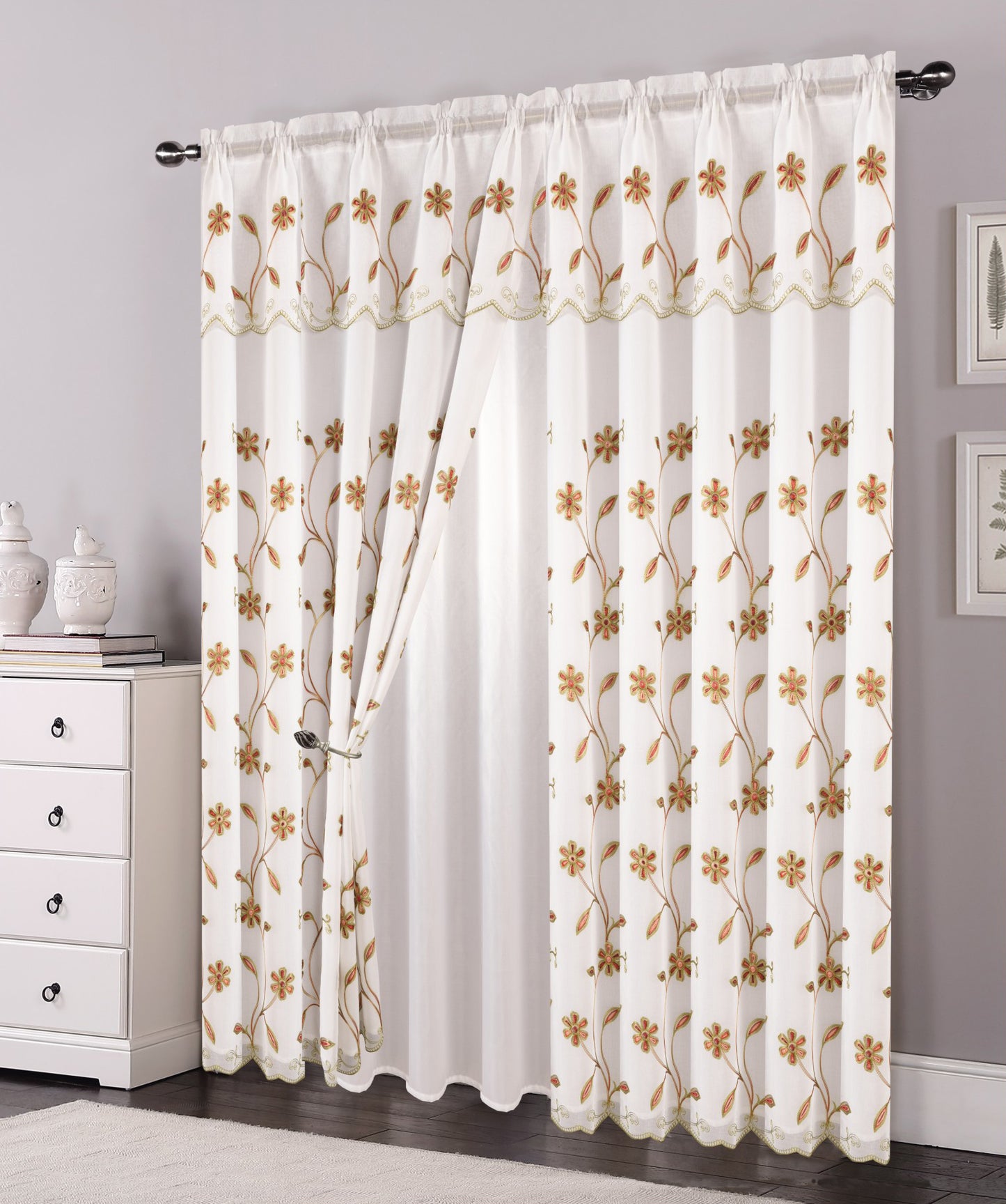 81006 Floral Double Layer Sheer window curtain