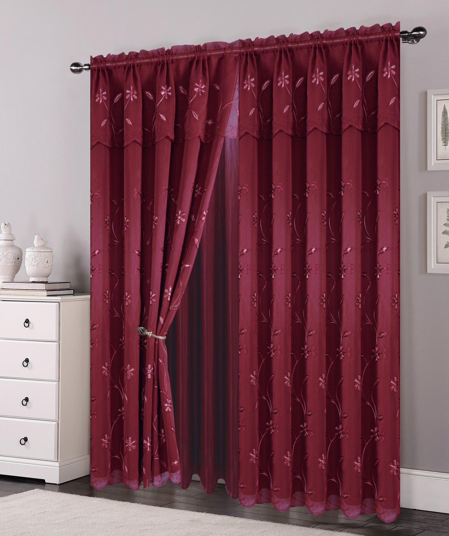 81006 Floral Double Layer Sheer window curtain