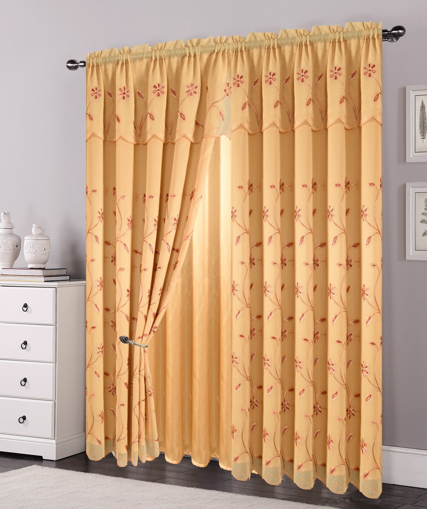 81006 Floral Double Layer Sheer window curtain
