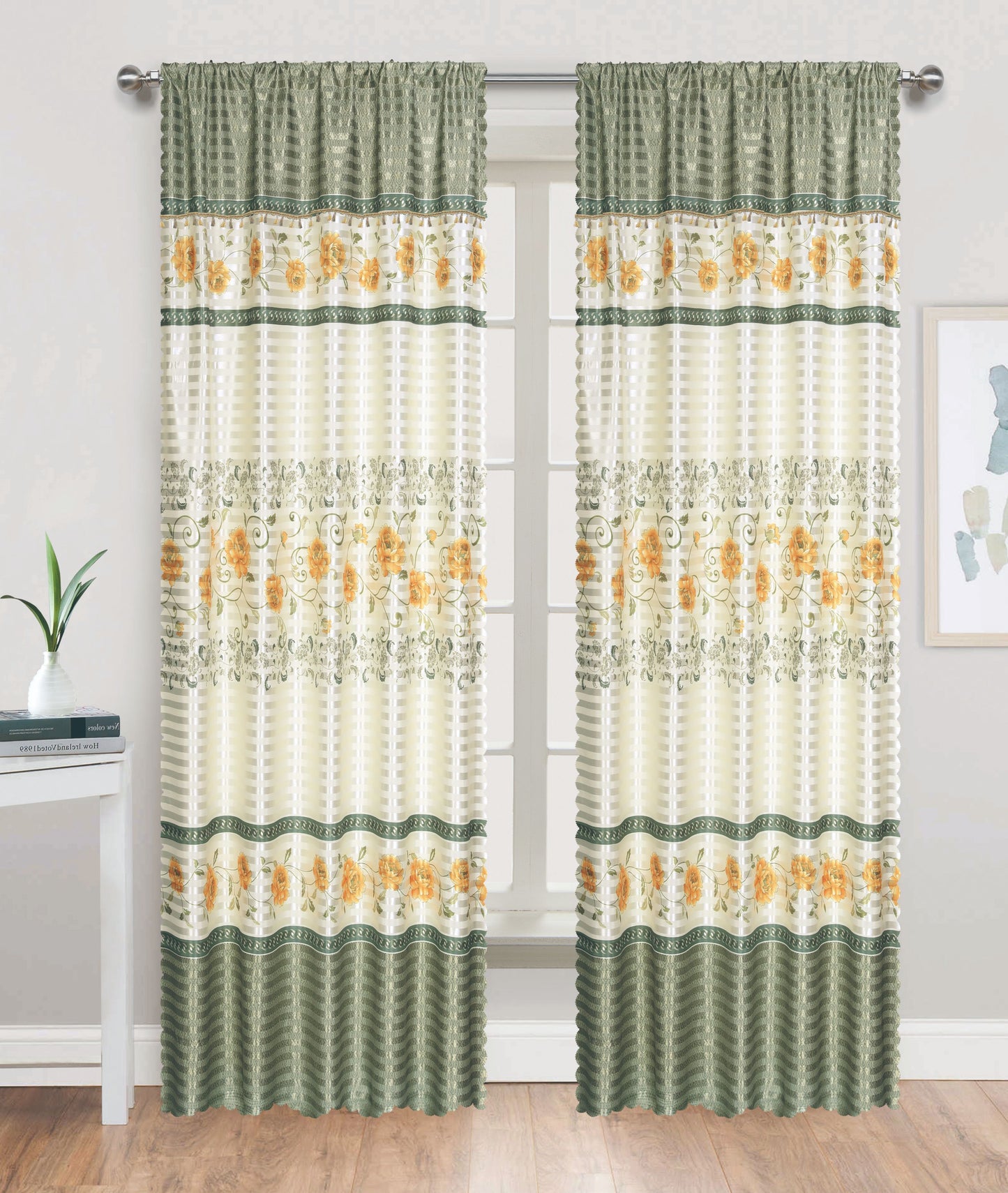 81031 Floral silky window curtain