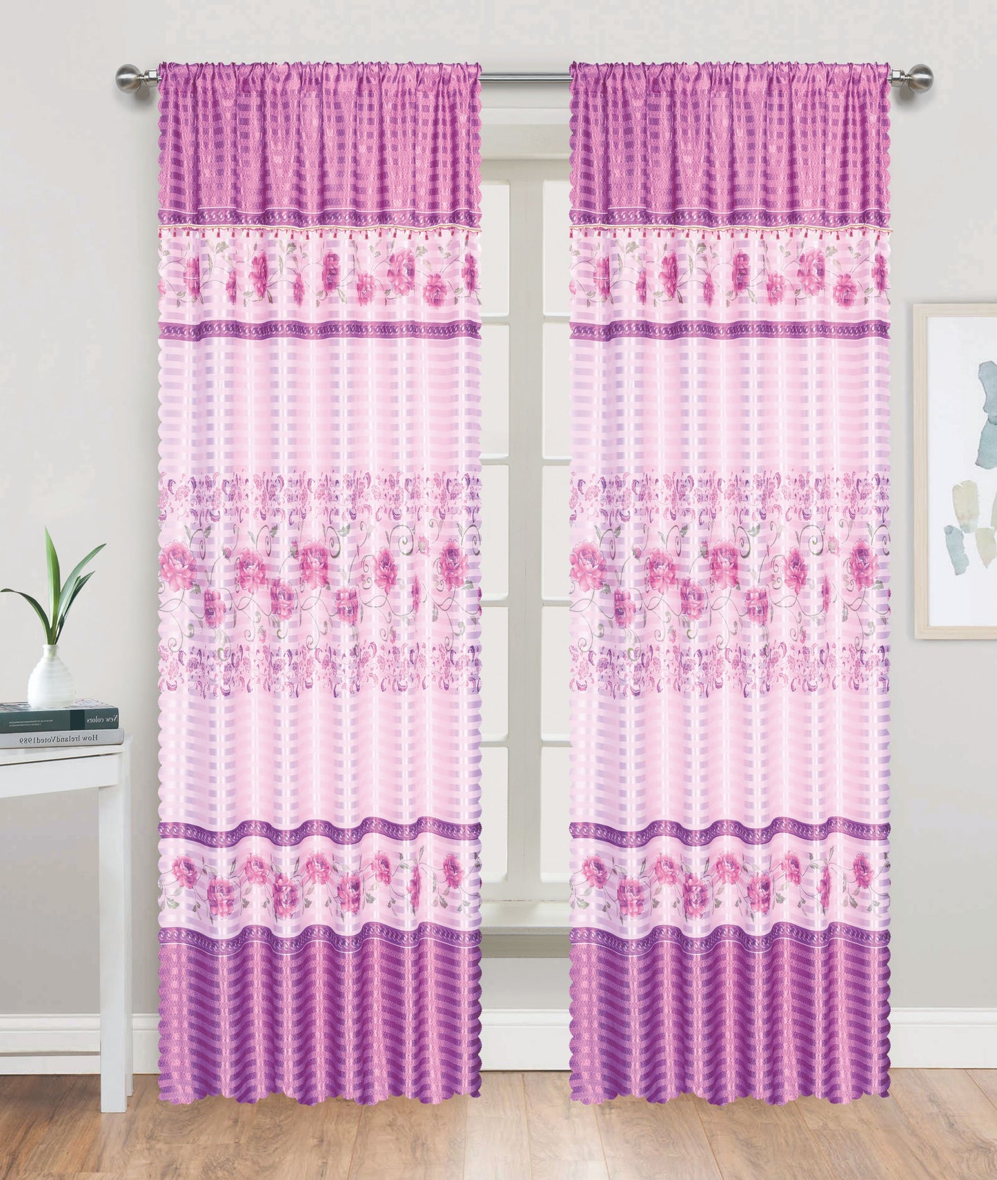 81031 Floral silky window curtain
