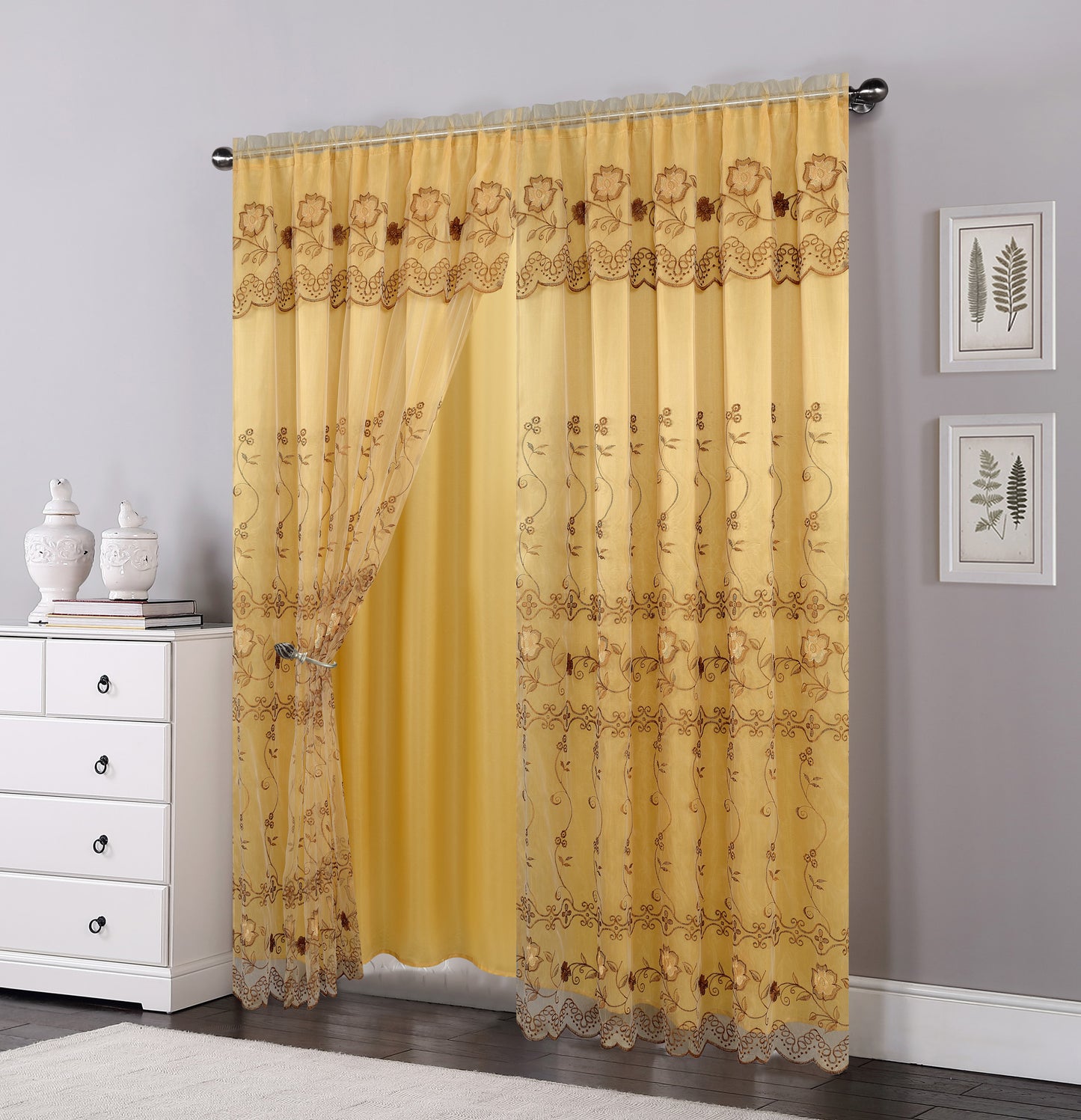 81005 Floral Double Layer Sheer window curtain