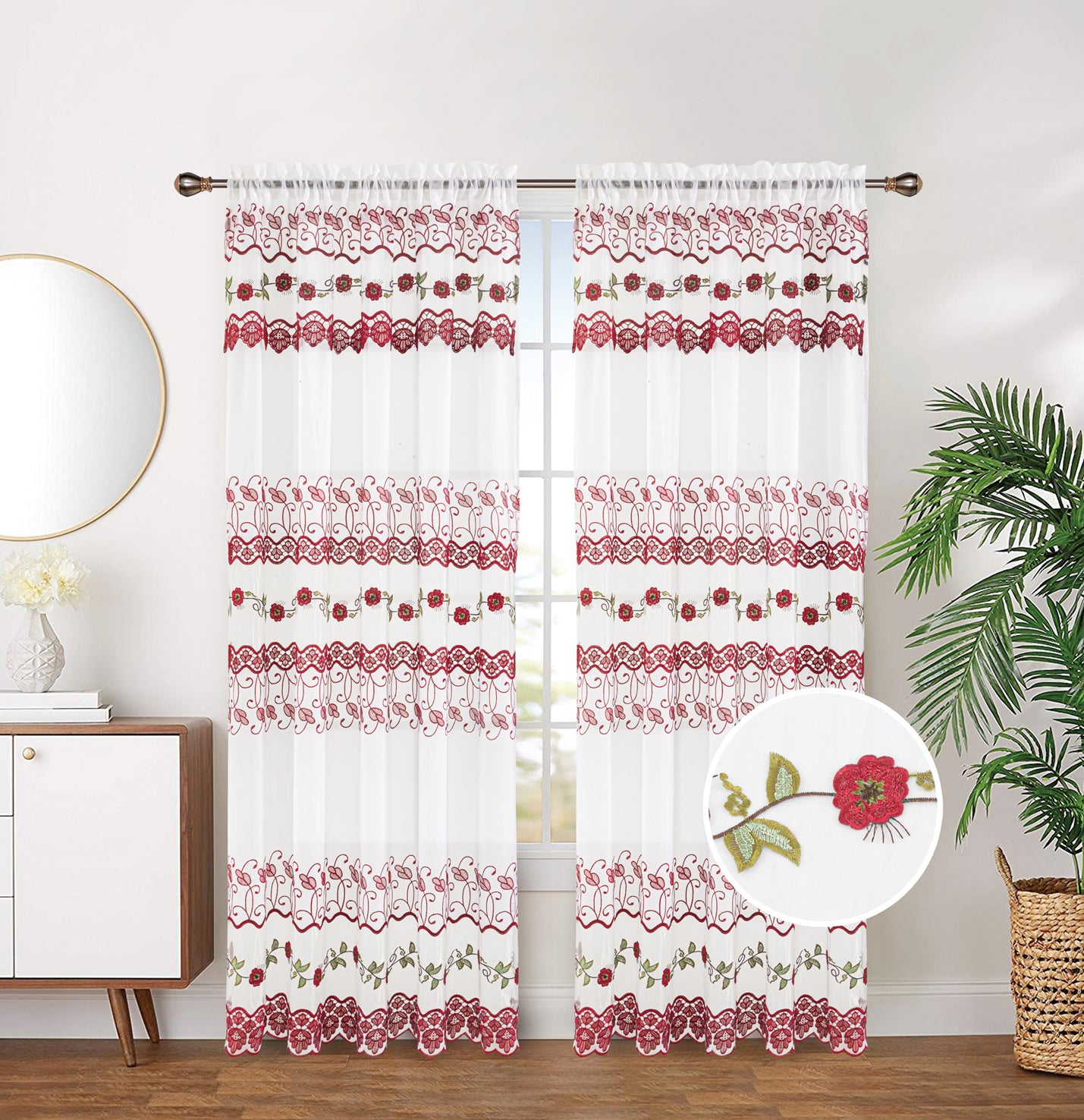 81038 Floral Embroidery Sheer window curtain