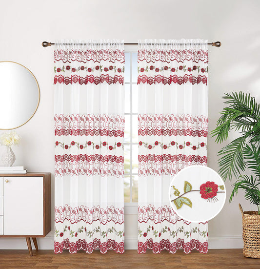 81038 Floral Embroidery Sheer window curtain