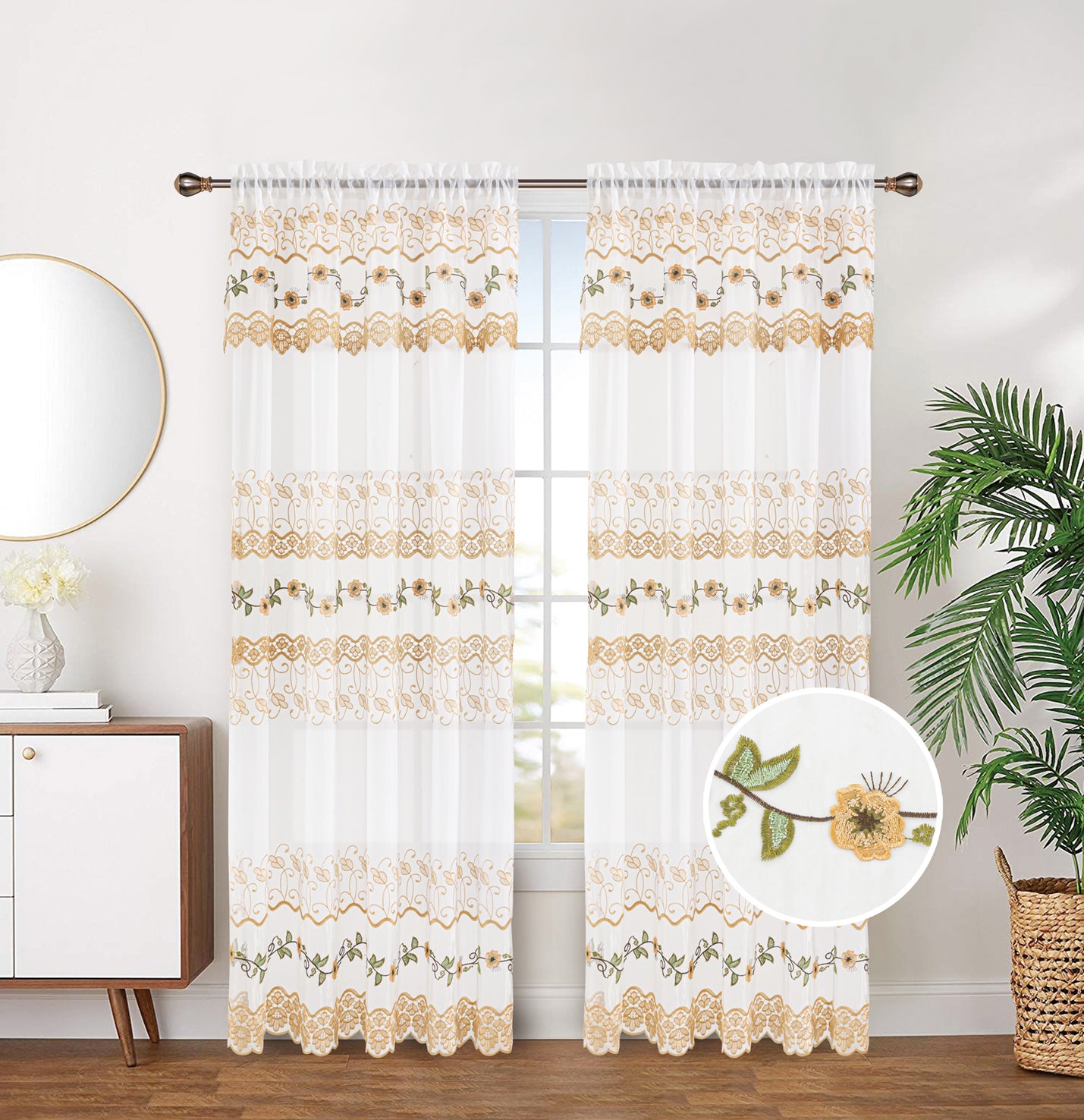 81038 Floral Embroidery Sheer window curtain