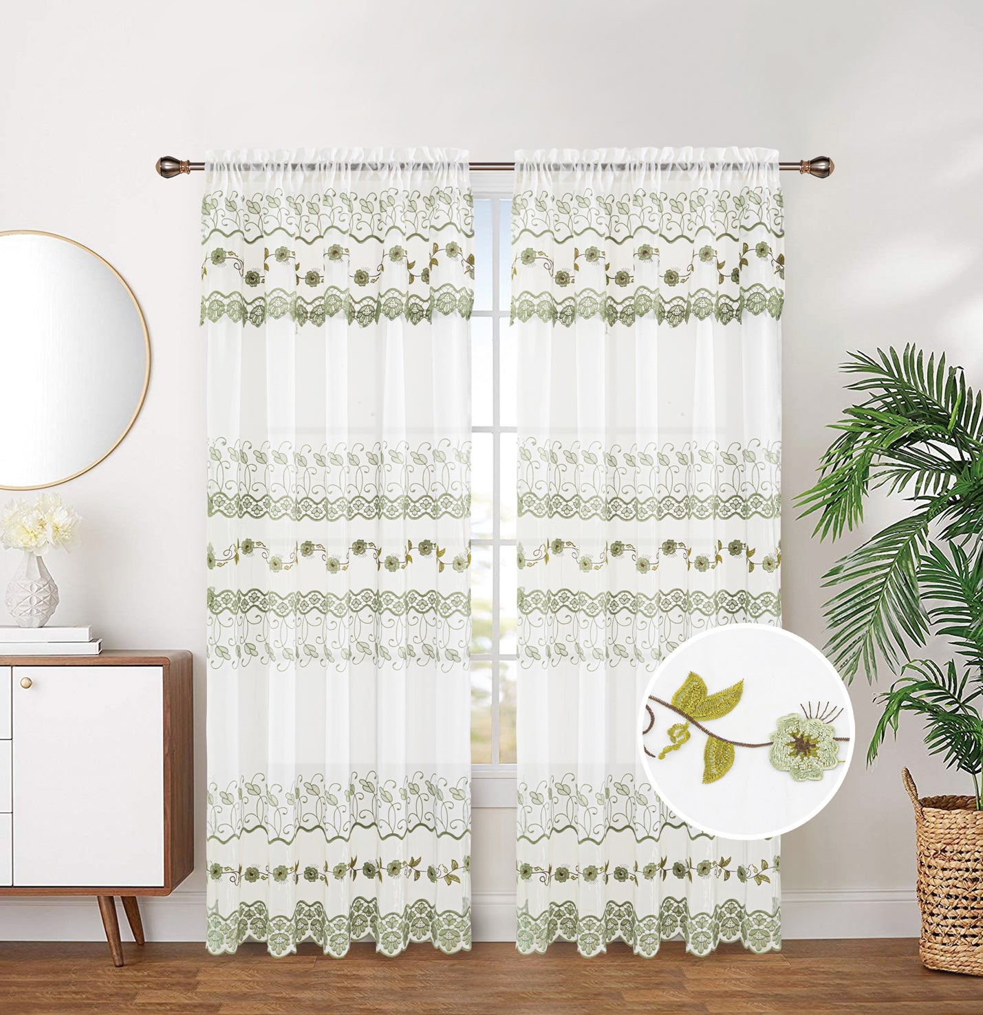 81038 Floral Embroidery Sheer window curtain